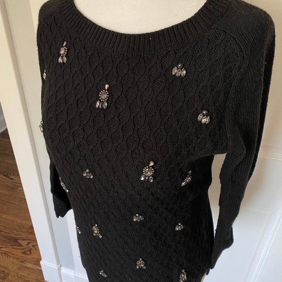 LOFT Black Beaded Gemstone Sweater XS - Picture 3 of 4